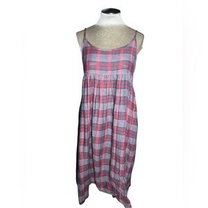 NATURAL LIFE Pink and Gray Plaid Sleeveless Dress